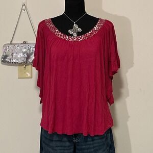 Design History y2k bat wing top with sequin embellished neckline